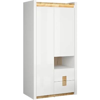 Pegane Armoire 2 portes 2 tiroirs - Blanc - Publicité Pegane Armoire 2 portes 2 tiroirs - Blanc - Publicité