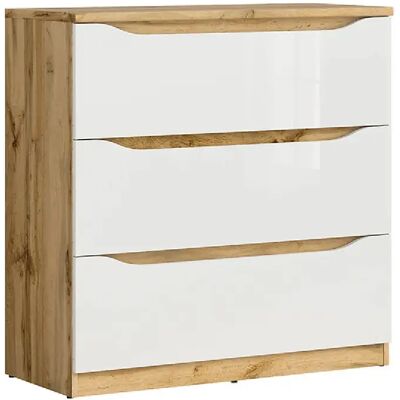 Pegane Commode 3 tiroirs - chêne et blanc - Publicité Pegane Commode 3 tiroirs - chêne et blanc - Publicité