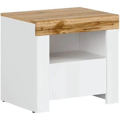 Pegane Table de chevet 1 tiroir - Blanc/chêne - Publicité Pegane Table de chevet 1 tiroir - Blanc/chêne - Publicité