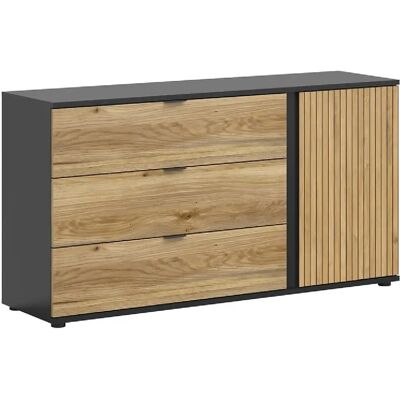 Pegane Commode buffet 1 porte 3 tiroirs - Chêne noir - Publicité Pegane Commode buffet 1 porte 3 tiroirs - Chêne noir - Publicité