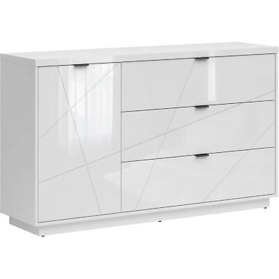 Pegane Commode buffet 1 porte 3 tiroirs - Blanc - Publicité Pegane Commode buffet 1 porte 3 tiroirs - Blanc - Publicité