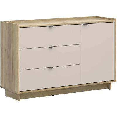Pegane Commode buffet 1 porte 3 tiroirs - Chêne - Publicité Pegane Commode buffet 1 porte 3 tiroirs - Chêne - Publicité