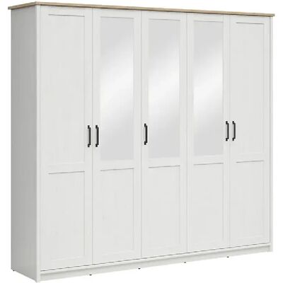 Pegane Armoire 5 portes avec miroir - Chêne clair - Publicité Pegane Armoire 5 portes avec miroir - Chêne clair - Publicité