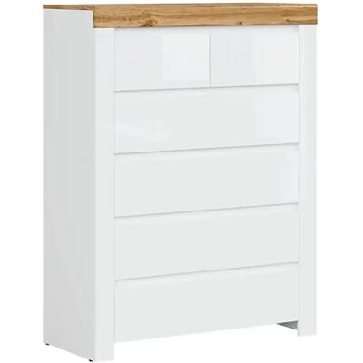 Pegane Commode 6 tiroirs - Blanc chêne - Publicité Pegane Commode 6 tiroirs - Blanc chêne - Publicité