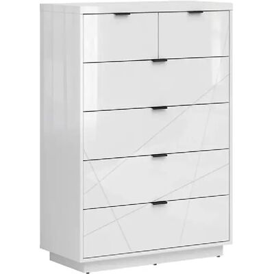 Pegane Commode chiffonnier 6 tiroirs - Blanc - Publicité Pegane Commode chiffonnier 6 tiroirs - Blanc - Publicité