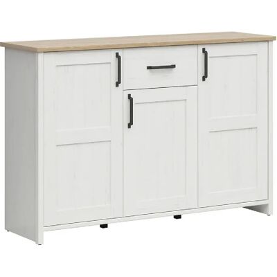 Pegane Commode buffet 3 portes 1 tiroir - Blanc - Publicité Pegane Commode buffet 3 portes 1 tiroir - Blanc - Publicité
