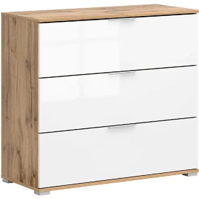 Pegane Commode 3 tiroirs - Chêne wotan/blanc - Publicité Pegane Commode 3 tiroirs - Chêne wotan/blanc - Publicité
