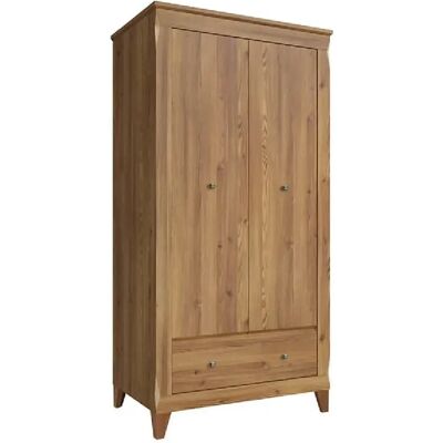 Pegane Armoire 2 portes avec tiroir - Bois clair - Publicité Pegane Armoire 2 portes avec tiroir - Bois clair - Publicité