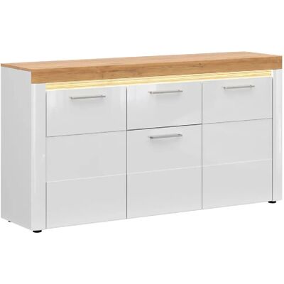 Pegane Ensemble de meuble composé de commode à 3 tiroirs et vitrine à portes avec éclairage LED,coloris Blanc/Blanc haute brillance - Publicité Pegane Ensemble de meuble composé de commode à 3 tiroirs et vitrine à portes avec éclairage LED,coloris Blanc/Blanc haute brillance - Publicité