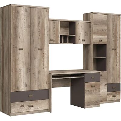 Pegane Ensemble de meubles pour chambre à coucher coloris Chêne/Gris motif écriture - Longueur 280 x Hauteur 205,5 cm - Publicité Pegane Ensemble de meubles pour chambre à coucher coloris Chêne/Gris motif écriture - Longueur 280 x Hauteur 205,5 cm - Publicité