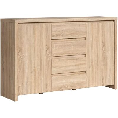 Pegane Commode buffet 2 portes 4 tiroirs - Chêne - Publicité Pegane Commode buffet 2 portes 4 tiroirs - Chêne - Publicité
