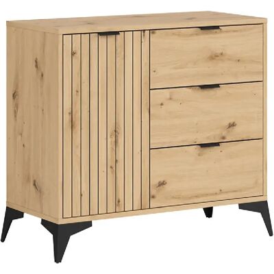 Pegane Commode 1 porte 3 tiroirs - Chêne - Publicité Pegane Commode 1 porte 3 tiroirs - Chêne - Publicité