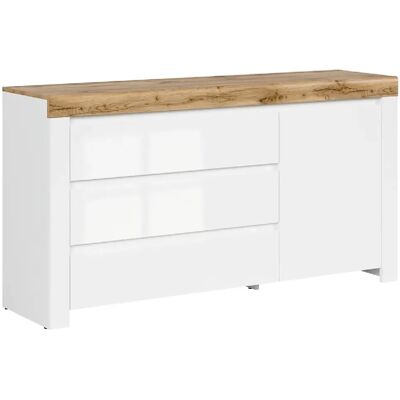 Pegane Buffet 1 porte 3 tiroirs - Blanc et chêne - Publicité Pegane Buffet 1 porte 3 tiroirs - Blanc et chêne - Publicité