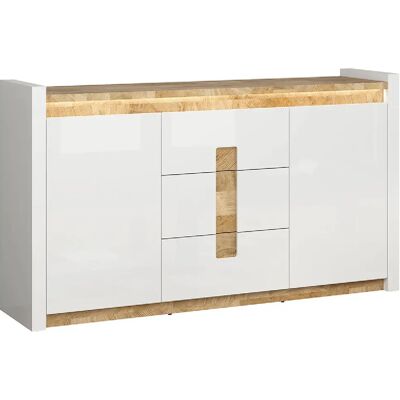 Pegane Commode 2 portes 3 tiroirs - Chêne clair - Publicité Pegane Commode 2 portes 3 tiroirs - Chêne clair - Publicité