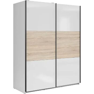 Pegane Armoire 2 portes coulissantes - Blanc et chêne - Publicité Pegane Armoire 2 portes coulissantes - Blanc et chêne - Publicité