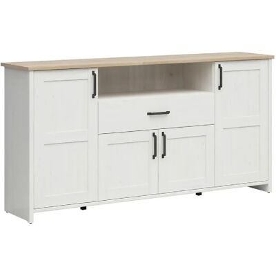 Pegane Commode buffet 4 portes - Blanc - Publicité Pegane Commode buffet 4 portes - Blanc - Publicité