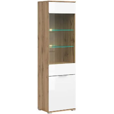 Pegane Vitrine haute en verre trempé à 2 portes avec éclairage LED coloris Chêne wotan/Blanc brillant - Longueur 56 x Profondeur 41 x Hauteur 195 cm - Publicité Pegane Vitrine haute en verre trempé à 2 portes avec éclairage LED coloris Chêne wotan/Blanc brillant - Longueur 56 x Profondeur 41 x Hauteur 195 cm - Publicité