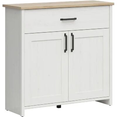Pegane Commode 2 portes 1 tiroir - Blanc - Publicité Pegane Commode 2 portes 1 tiroir - Blanc - Publicité