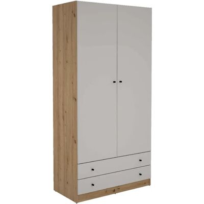 Pegane Placard armoire meuble de rangement de 2 portes et 2 tiroirs coloris Chêne/gris - Publicité Pegane Placard armoire meuble de rangement de 2 portes et 2 tiroirs coloris Chêne/gris - Publicité