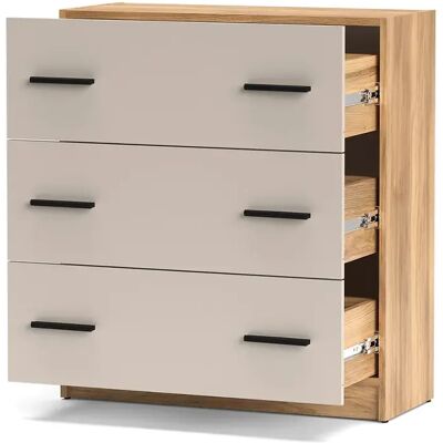Pegane Commode à 4 tiroirs coloris Beige/chêne Mauvella - Publicité Pegane Commode à 4 tiroirs coloris Beige/chêne Mauvella - Publicité