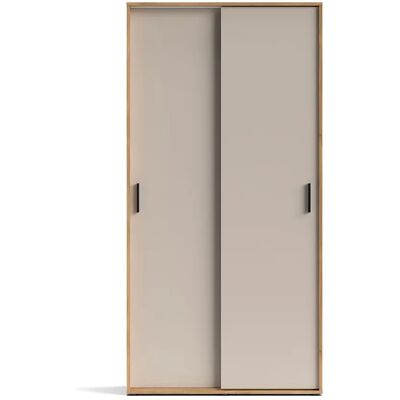Pegane Armoire à 2 portes coulissantes avec étagères et penderie, coloris Beige/chêne Mauvella - Publicité Pegane Armoire à 2 portes coulissantes avec étagères et penderie, coloris Beige/chêne Mauvella - Publicité