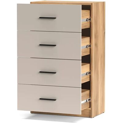 Pegane Chiffonnier commode à 4 tiroirs coloris Beige/chêne Mauvella - Publicité Pegane Chiffonnier commode à 4 tiroirs coloris Beige/chêne Mauvella - Publicité
