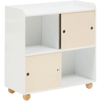 ATMOSPHERA Meuble de rangement enfant 2 portes et 2 niches BOULI - Blanc et beige - Publicité ATMOSPHERA Meuble de rangement enfant 2 portes et 2 niches BOULI - Blanc et beige - Publicité