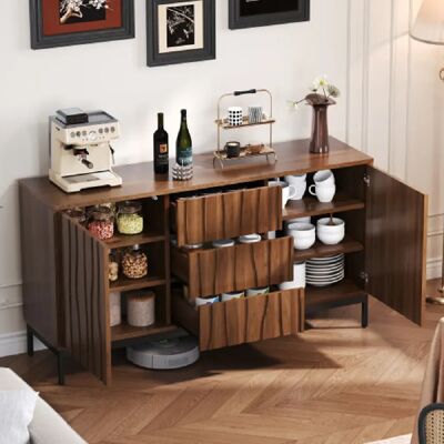 Merax Buffet-3 Tiroirs-grand Buffet-meuble De Cuisine-rangement Adjustable-chêne Foncé - Publicité Merax Buffet-3 Tiroirs-grand Buffet-meuble De Cuisine-rangement Adjustable-chêne Foncé - Publicité