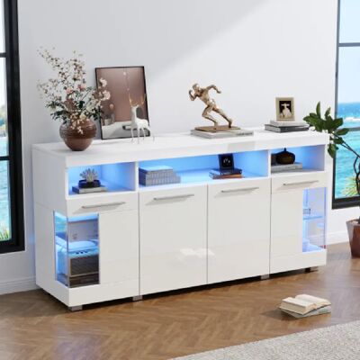 Merax Buffet LED 140*40*70 Cm-meuble D'appoint En Verre Trempé-à 3 Compartiments-blanc - Publicité Merax Buffet LED 140*40*70 Cm-meuble D'appoint En Verre Trempé-à 3 Compartiments-blanc - Publicité