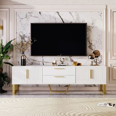 modfu Meuble TV blanc brillant 170x40x53,5 cm, 4 portes et 2 tiroirs - Publicité modfu Meuble TV blanc brillant 170x40x53,5 cm, 4 portes et 2 tiroirs - Publicité