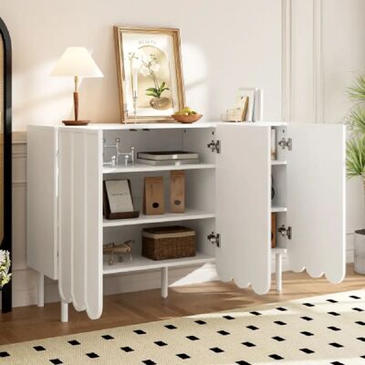 Merax Buffet Avec Portes Ondulées-sans Poignées-étagères Réglables-espace De Rangement- Blanc - Publicité Merax Buffet Avec Portes Ondulées-sans Poignées-étagères Réglables-espace De Rangement- Blanc - Publicité