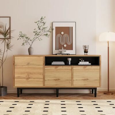 Merax Buffet En Bois Avec Trois Portes Et Étagères-conception Peu Encombrante-naturel - Publicité Merax Buffet En Bois Avec Trois Portes Et Étagères-conception Peu Encombrante-naturel - Publicité