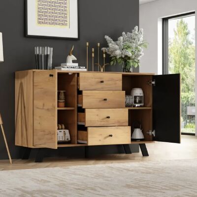 Merax Buffet De Salon-meuble Creux Avec 4 Tiroirs-polyvalent-meuble De Salon En Bois Massif-bois - Publicité Merax Buffet De Salon-meuble Creux Avec 4 Tiroirs-polyvalent-meuble De Salon En Bois Massif-bois - Publicité