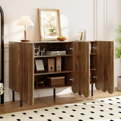 Merax Buffet Avec Portes Ondulées-sans Poignées-étagères Réglables-espace De Rangement-bois - Publicité Merax Buffet Avec Portes Ondulées-sans Poignées-étagères Réglables-espace De Rangement-bois - Publicité