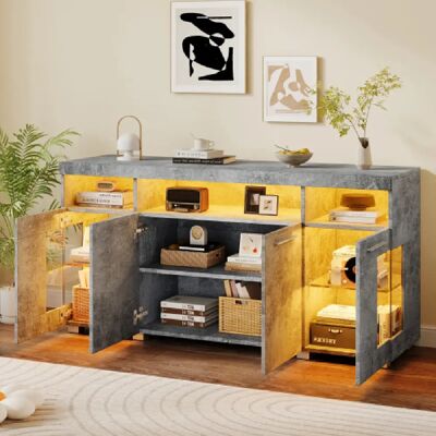 Merax Buffet LED 140*40*70 Cm-meuble D'appoint En Verre Trempé-à 3 Compartiments-gris - Publicité Merax Buffet LED 140*40*70 Cm-meuble D'appoint En Verre Trempé-à 3 Compartiments-gris - Publicité