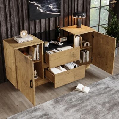 Merax Buffet Avec 2 Tiroirs + 2 Caissons-armoire Avec Étagères Réglables-verre Esg- Blanc - Publicité Merax Buffet Avec 2 Tiroirs + 2 Caissons-armoire Avec Étagères Réglables-verre Esg- Blanc - Publicité