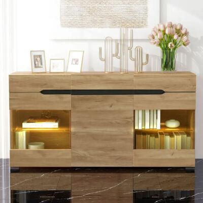 Merax Buffet à LED-buffet Bas 3 Portes Et 3 Tiroirs-140*35*80 Cm-naturel - Publicité Merax Buffet à LED-buffet Bas 3 Portes Et 3 Tiroirs-140*35*80 Cm-naturel - Publicité