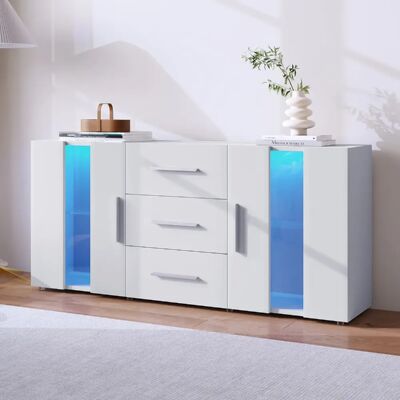 Merax Buffet-Meuble De Rangement-meuble Bas-avec Éclairage LED 16 Couleurs Pour Salon-blanc - Publicité Merax Buffet-Meuble De Rangement-meuble Bas-avec Éclairage LED 16 Couleurs Pour Salon-blanc - Publicité