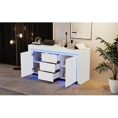 Merax Buffet Brillant LED-meuble Avec 3 Tiroirs, 2 Portes-salons Et Bureaux-blanc - Publicité Merax Buffet Brillant LED-meuble Avec 3 Tiroirs, 2 Portes-salons Et Bureaux-blanc - Publicité