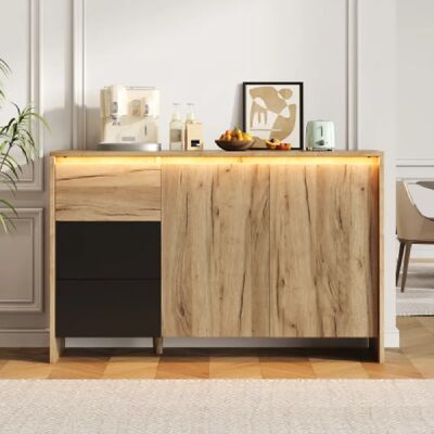 Merax Buffet LED-meuble De Cuisine-commode à 3 Tiroirs Et 2 Portes-bois Et Noir. Publicité Merax Buffet LED-meuble De Cuisine-commode à 3 Tiroirs Et 2 Portes-bois Et Noir. Publicité