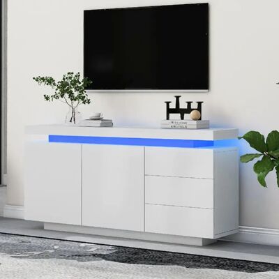 Merax Buffet-meuble Avec 2 Portes, 3 Tiroirs-finition Laquée Brillante Avec Éclairage LED-blanc - Publicité Merax Buffet-meuble Avec 2 Portes, 3 Tiroirs-finition Laquée Brillante Avec Éclairage LED-blanc - Publicité