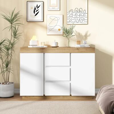 Merax Buffet 3 Tiroirs-fonction De Rangement-pour Chambre Et Salon-blanc/chêne - Publicité Merax Buffet 3 Tiroirs-fonction De Rangement-pour Chambre Et Salon-blanc/chêne - Publicité