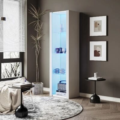 Merax Vitrine Brillante Avec Éclairage LED-3 Étagères En Verre-armoires Hautes-blanc - Publicité Merax Vitrine Brillante Avec Éclairage LED-3 Étagères En Verre-armoires Hautes-blanc - Publicité