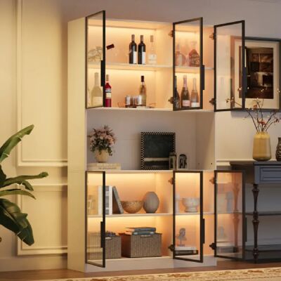 Merax Vitrine LED H200cm-armoire à 6 Portes-espace De Rangement Ouvert-en Verre-blanc - Publicité Merax Vitrine LED H200cm-armoire à 6 Portes-espace De Rangement Ouvert-en Verre-blanc - Publicité