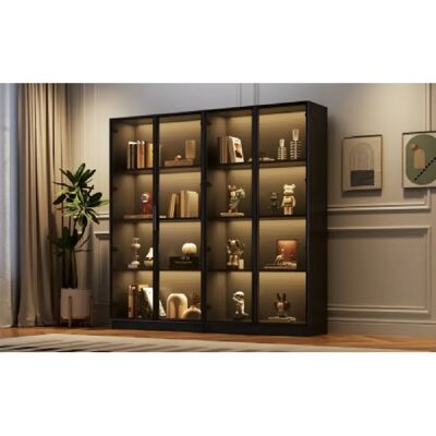 Merax Vitrine Avec Éclairage LED-avec Étagères Réglables-armoire De Rangement à 4 Portes-noir - Publicité Merax Vitrine Avec Éclairage LED-avec Étagères Réglables-armoire De Rangement à 4 Portes-noir - Publicité