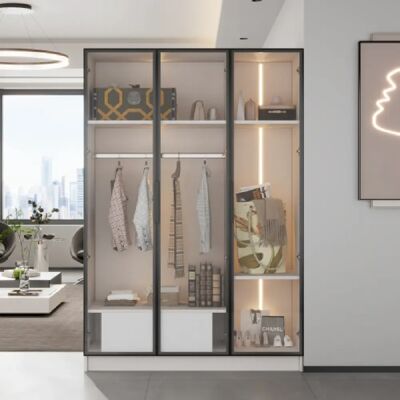Merax Armoire 110x50x160 Cm-avec 3 Portes Vitrées, 1 Tiroir-vitrine Avec Éclairage LED-blanc - Publicité Merax Armoire 110x50x160 Cm-avec 3 Portes Vitrées, 1 Tiroir-vitrine Avec Éclairage LED-blanc - Publicité