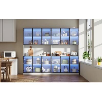 Merax Vitrine LED H200cm-armoire à 12 Portes-2 Pieces-espace De Rangement-en Verre-blanc - Publicité Merax Vitrine LED H200cm-armoire à 12 Portes-2 Pieces-espace De Rangement-en Verre-blanc - Publicité