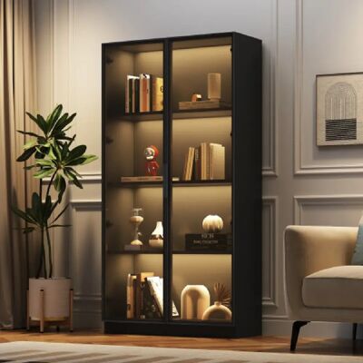 Merax Vitrine LED-avec Étagères Réglables-armoire De Rangement à 2 Portes Pour Salon-noir - Publicité Merax Vitrine LED-avec Étagères Réglables-armoire De Rangement à 2 Portes Pour Salon-noir - Publicité