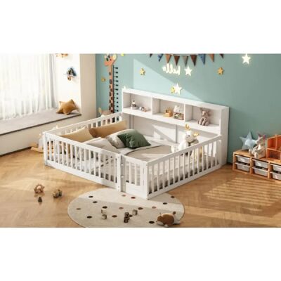 Merax Lit Enfant 140*200cm-chevet Avec Compartiment De Rangement-garde-corps- Pinède-blanc - Publicité Merax Lit Enfant 140*200cm-chevet Avec Compartiment De Rangement-garde-corps- Pinède-blanc - Publicité