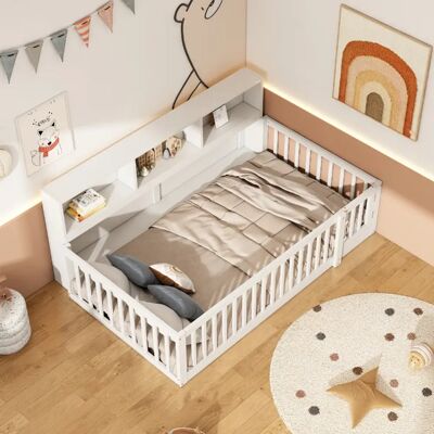 Merax Lit Enfant 90*200cm-chevet Avec Compartiment De Rangement-garde-corps- Pinède-blanc - Publicité Merax Lit Enfant 90*200cm-chevet Avec Compartiment De Rangement-garde-corps- Pinède-blanc - Publicité